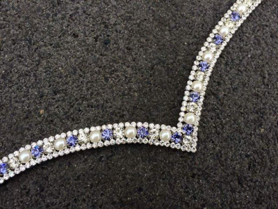 Frontal strass blancs, perles et strass bleu indigo - Equine Concept