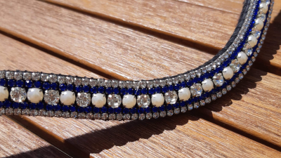 Frontal à strass bleu, argent et perle blanche - Equine Concept